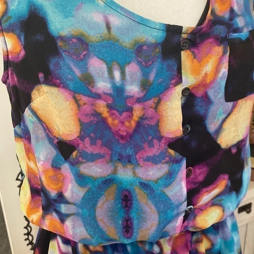 Mossimo Multicolor Tye Dye Summer Sleeveless High Low Floral Abstract Dress